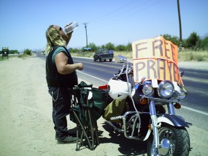 Emil using roadside essentials before setting up in Arizona